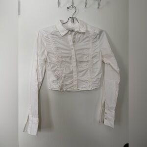 Urban Outfitters Y2K Fitted White Collar Cropped Long Sleeve Blouse Small